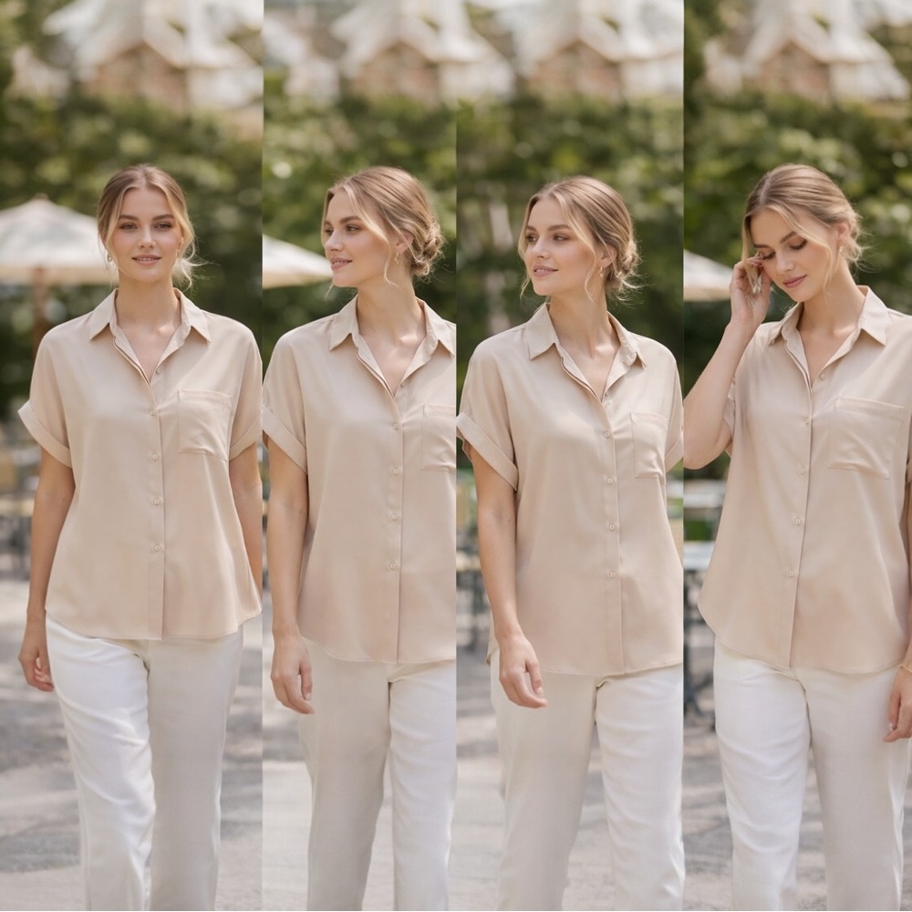 Hotouch Women’s Short Sleeve Button-Down Blouse – Size XL
